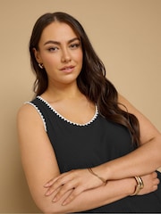 Yours Curve Black Contrast Blanket Stitch Ribbed Vest Top - Image 4 of 5