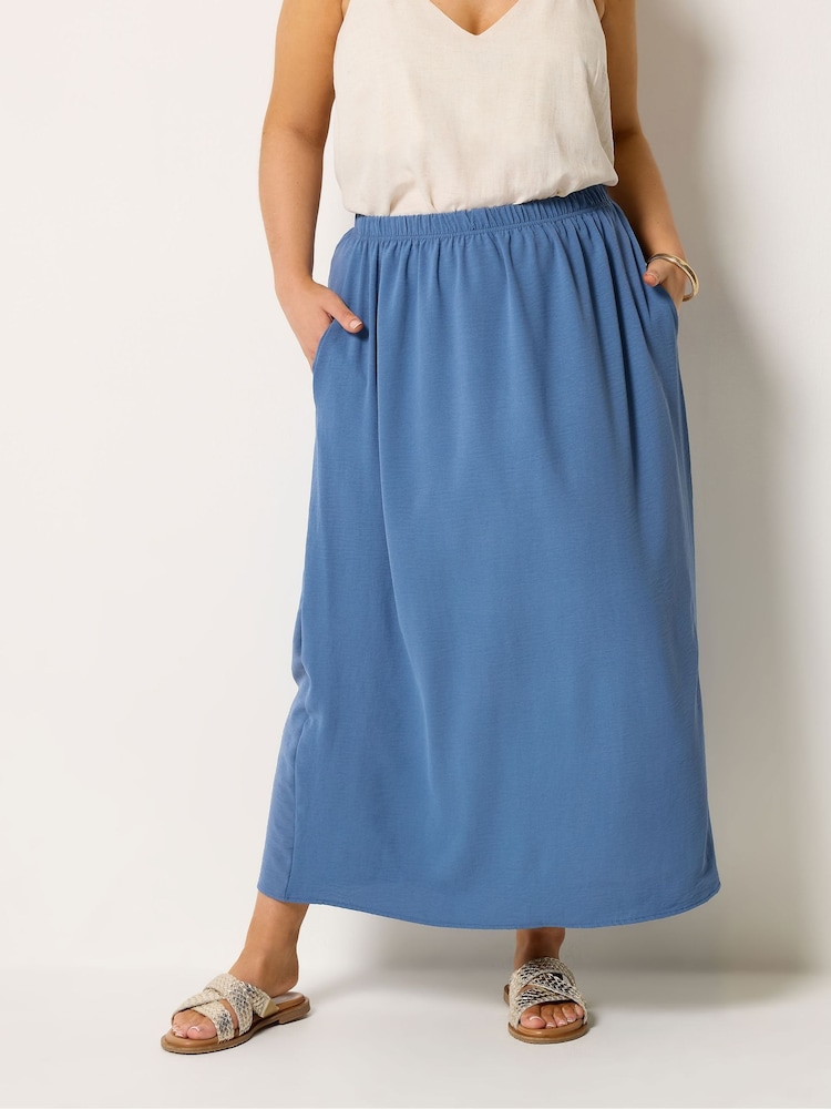 Yours Curve Blue Airflow Midi Skirt - Image 1 of 5
