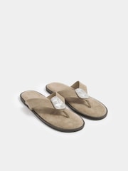 Yours Curve Natural EEE Extra-Wide Fit Hammered Disk Sandals - Image 2 of 5