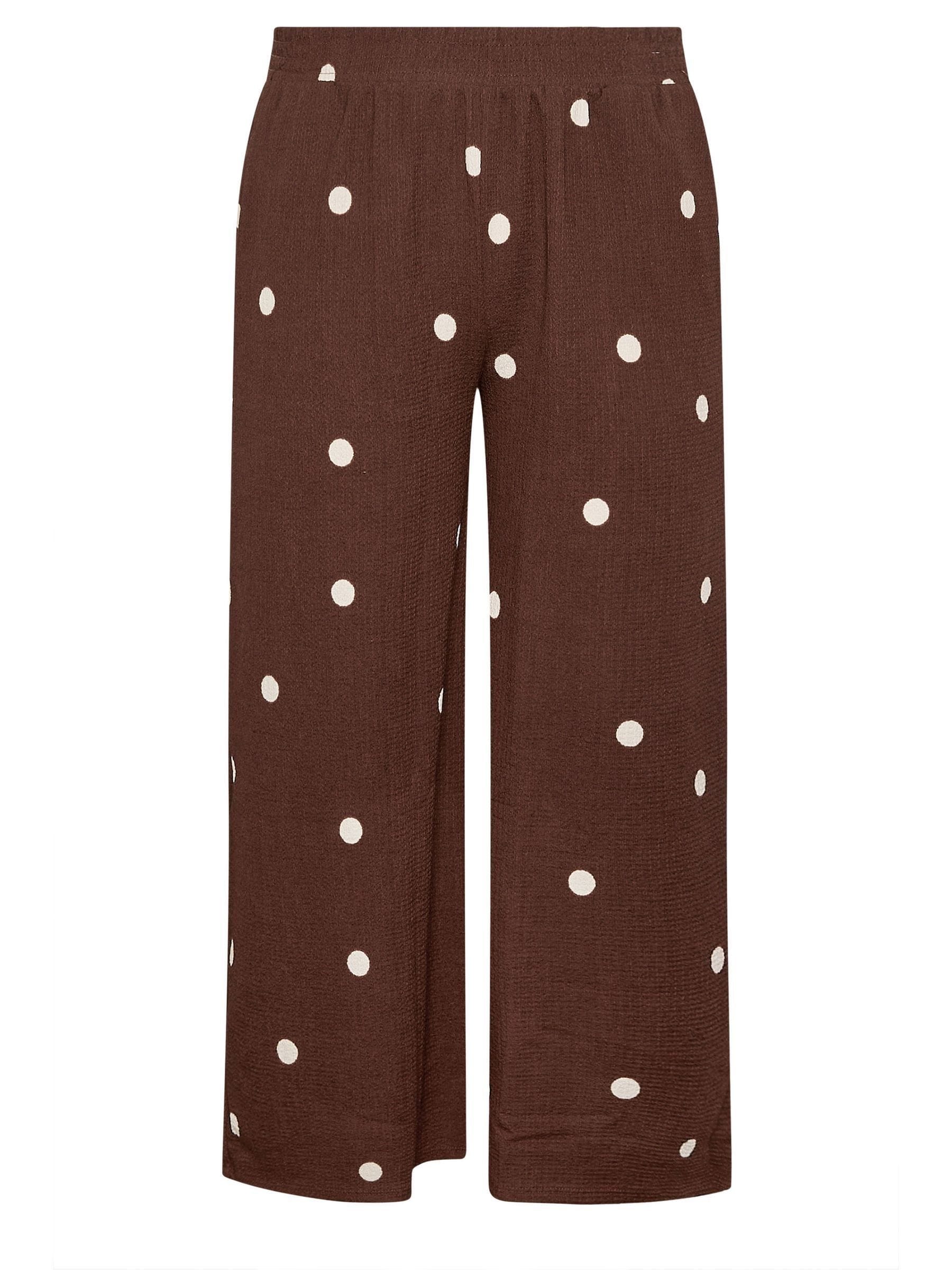 Buy Yours Curve Brown Jersey Crinkle Polkadot Trousers from the