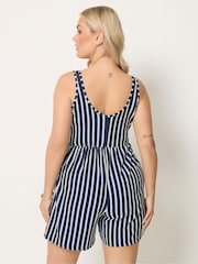 Yours Curve Blue Striped Textured Playsuit - Image 3 of 5