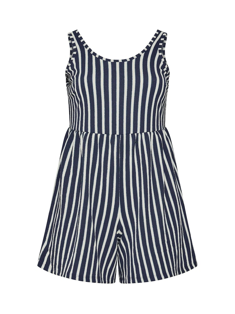 Yours Curve Blue Striped Textured Playsuit - Image 5 of 5
