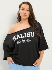 Yours Curve Black Off The Shoulder T-Shirt - Image 1 of 5