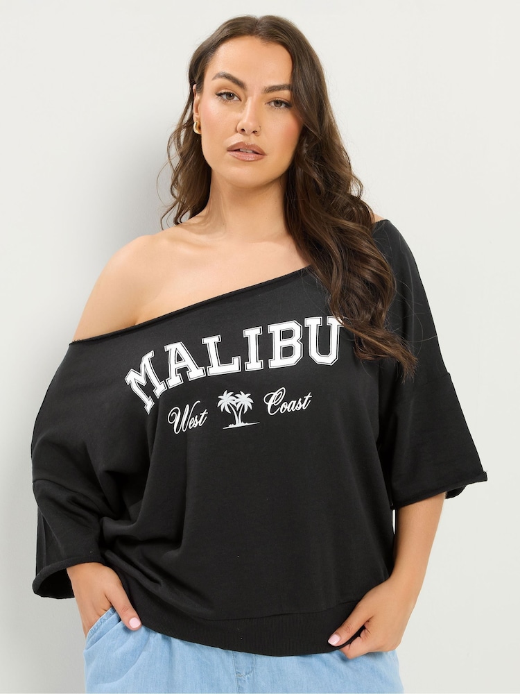 Yours Curve Black Off The Shoulder T-Shirt - Image 1 of 5 Yours Curve Black Off The Shoulder T-Shirt - Image 1 of 5