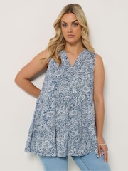 Yours Curve Blue Notch Neck Tiered Vest - Image 1 of 5