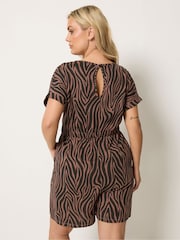 Yours Curve Brown Zebra Print Cotton Playsuit - Image 3 of 5