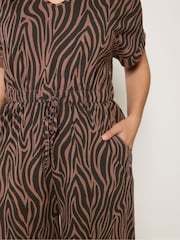 Yours Curve Brown Zebra Print Cotton Playsuit - Image 4 of 5