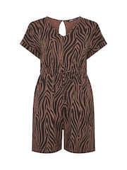 Yours Curve Brown Zebra Print Cotton Playsuit - Image 5 of 5