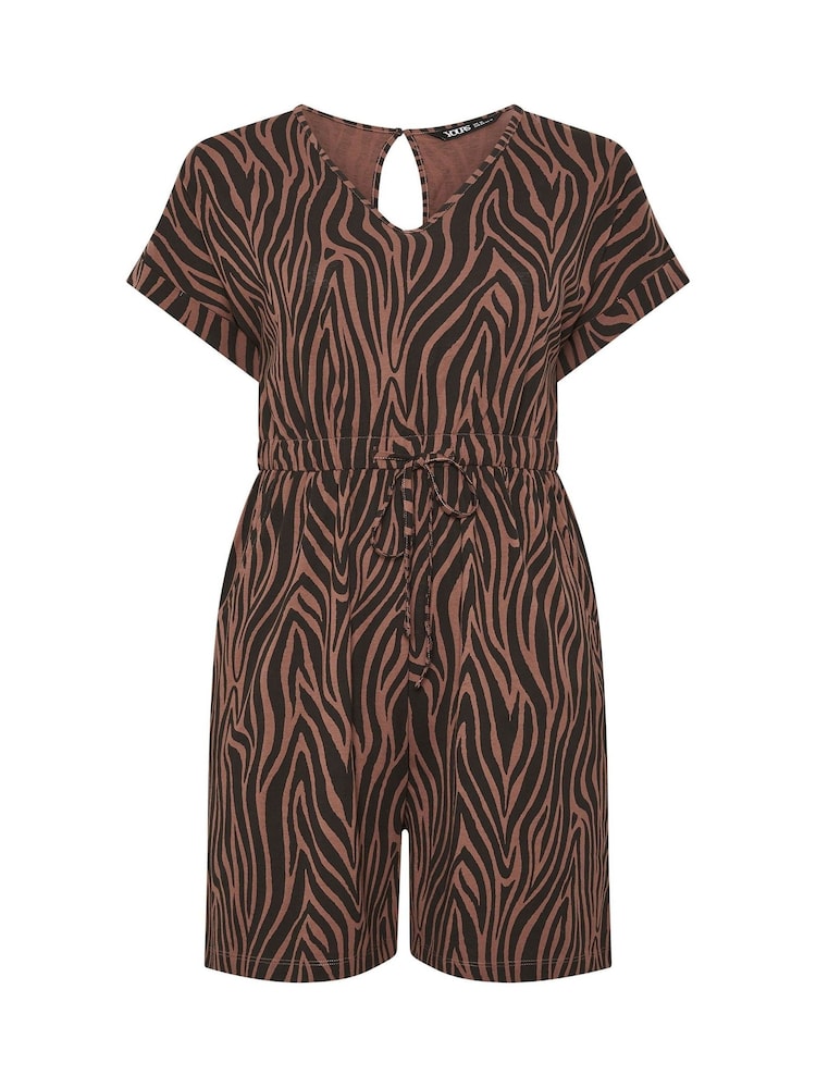 Yours Curve Brown Zebra Print Cotton Playsuit - Image 5 of 5