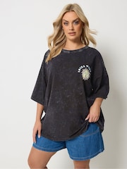 Yours Curve Grey Boxy Placement Print T-Shirt - Image 1 of 7