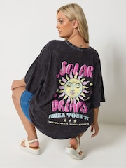 Yours Curve Grey Boxy Placement Print T-Shirt - Image 2 of 7