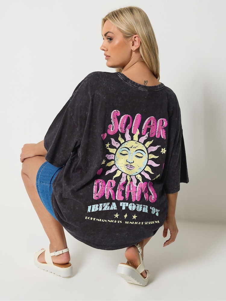 Yours Curve Grey Boxy Placement Print T-Shirt - Image 2 of 7