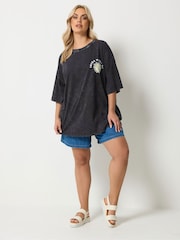 Yours Curve Grey Boxy Placement Print T-Shirt - Image 3 of 7
