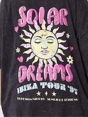 Yours Curve Grey Boxy Placement Print T-Shirt - Image 7 of 7