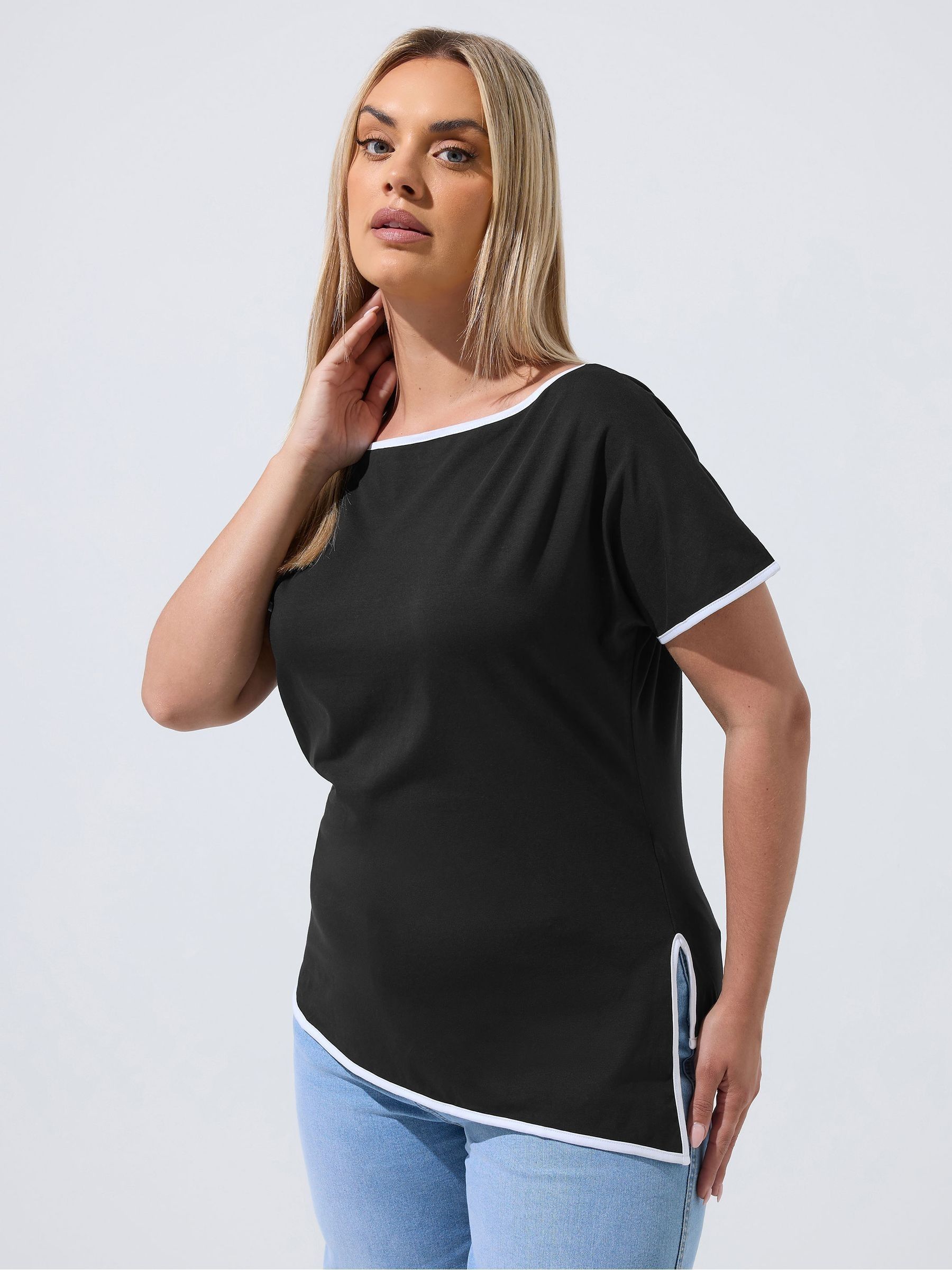 Yours Women's Contrast Trim Top in Black | Size: 26-28 - Image 1