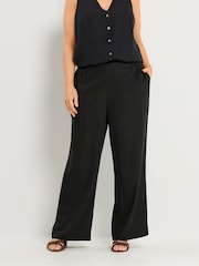 Yours Curve Black Linen Blend Wide Leg Trousers - Image 1 of 5