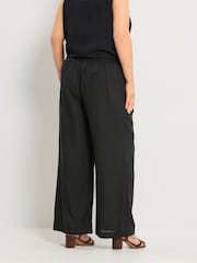 Yours Curve Black Linen Blend Wide Leg Trousers - Image 2 of 5