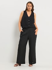 Yours Curve Black Linen Blend Wide Leg Trousers - Image 3 of 5