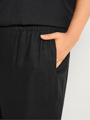 Yours Curve Black Linen Blend Wide Leg Trousers - Image 4 of 5