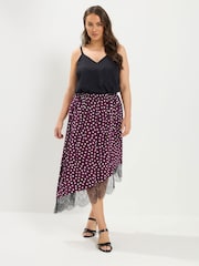Yours Curve Brown Polka Dot Print Lace Hem Gathered Skirt - Image 2 of 6
