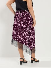 Yours Curve Brown Polka Dot Print Lace Hem Gathered Skirt - Image 3 of 6