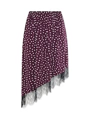 Yours Curve Brown Polka Dot Print Lace Hem Gathered Skirt - Image 5 of 6