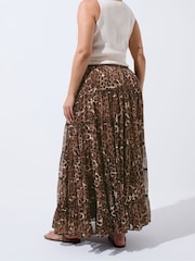 Yours Curve Brown Limited Leopard Printed Chiffon Skirt - Image 3 of 5