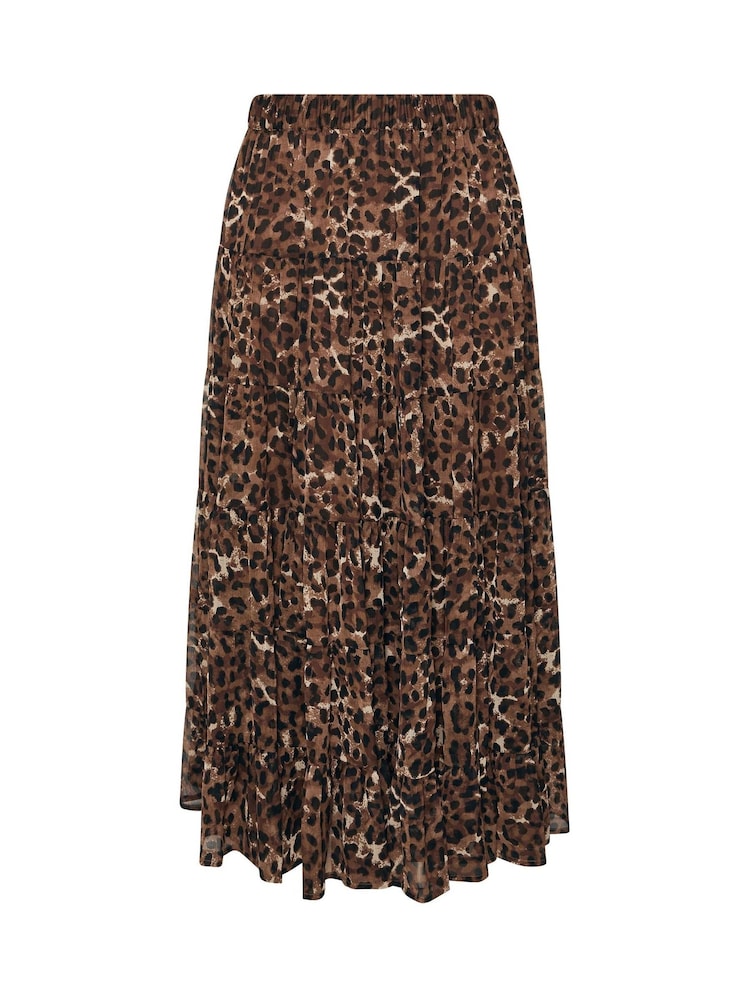 Yours Curve Brown Limited Leopard Printed Chiffon Skirt - Image 5 of 5