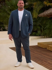 BadRhino Big & Tall Blue Long Linen Blend Suit Trousers - Image 1 of 6