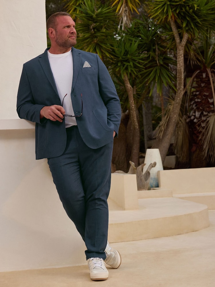 BadRhino Big & Tall Blue Long Linen Blend Suit Trousers - Image 2 of 6