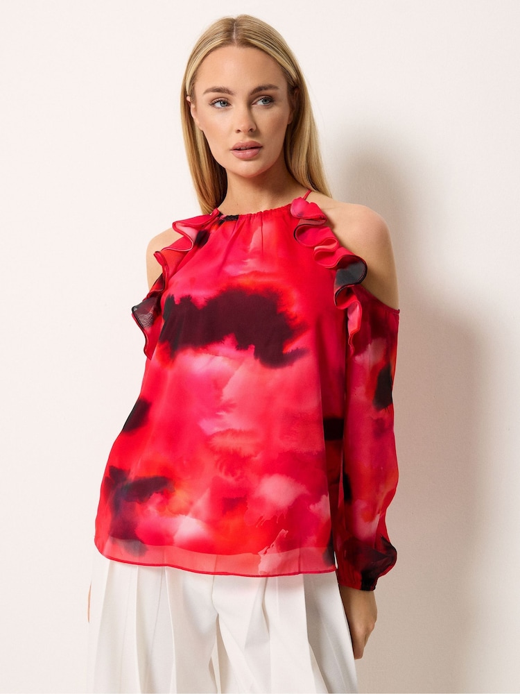 Rojo - Star by Julien MacDonald Blurred Floral Cold Shoulder Top - Imagen 1 de 5