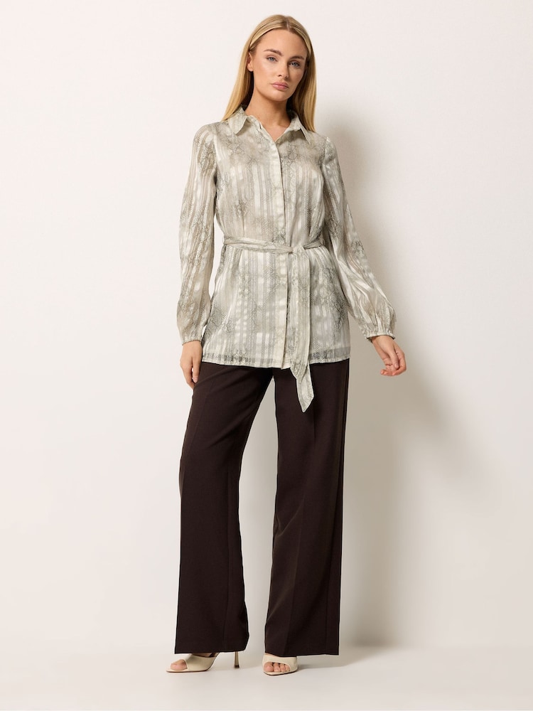 Star by Julien MacDonald Grey Snake Print Tie Belt Longline Shirt - Image 2 of 5 Star by Julien MacDonald Grey Snake Print Tie Belt Longline Shirt - Image 2 of 5