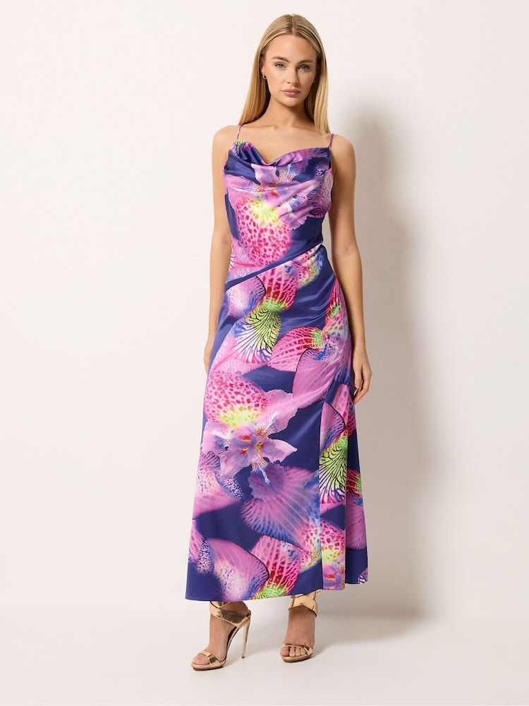 Star by Julien MacDonald Purple Floral Cowl Neckline Maxi Dress - Image 2 of 5 Star by Julien MacDonald Purple Floral Cowl Neckline Maxi Dress - Image 2 of 5
