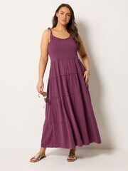 Yours Curve Pink Acid Wash Cheesecloth Tiered Dress - Image 1 of 4