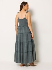 Yours Curve Grey Acid Wash Cheesecloth Tiered Dress - Image 3 of 5