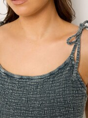 Yours Curve Grey Acid Wash Cheesecloth Tiered Dress - Image 4 of 5