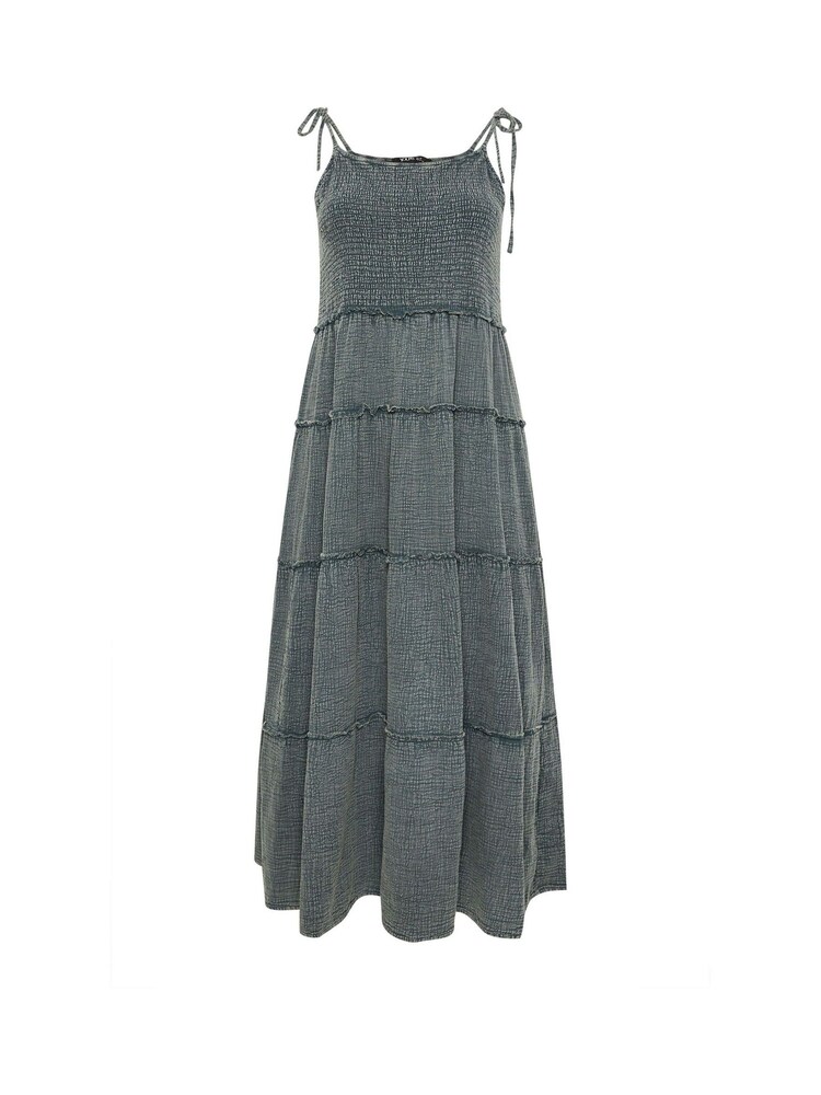Yours Curve Grey Acid Wash Cheesecloth Tiered Dress - Image 5 of 5
