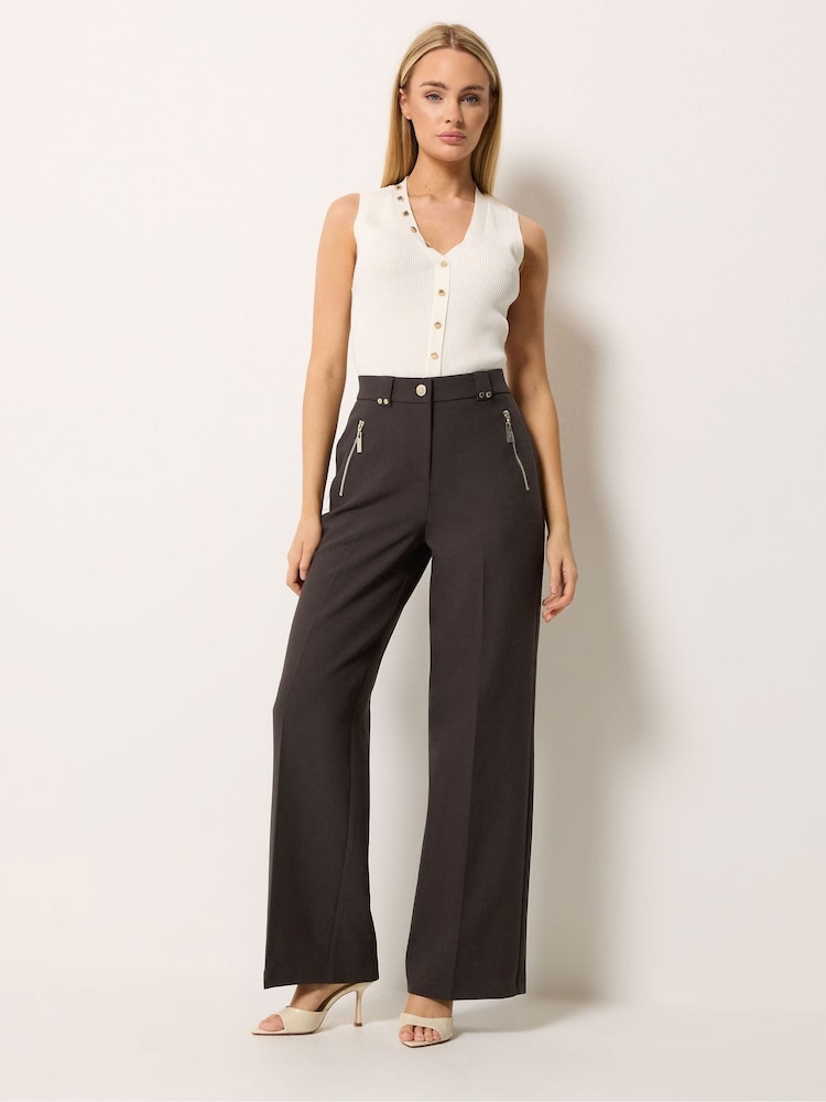 بني - بنطلون ذو تفصيل خاص برِجل واسعة من Star by Julien MacDonald - صورة 1 من 5