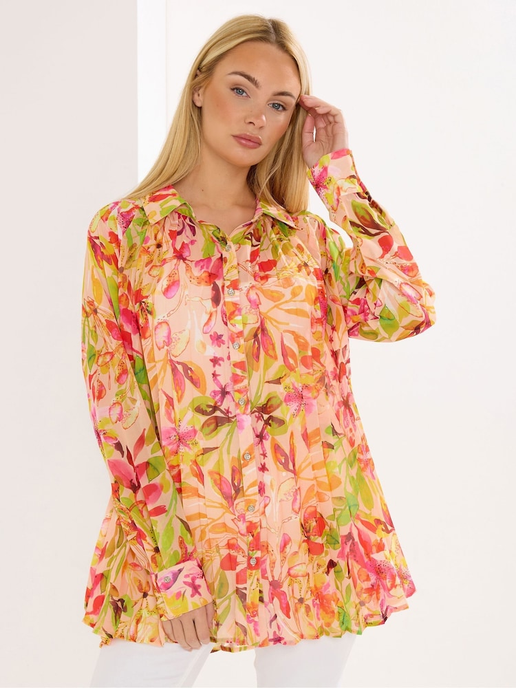 Star by Julien MacDonald Pink Pleated Printed Shirt - Image 1 of 5 Star by Julien MacDonald Pink Pleated Printed Shirt - Image 1 of 5