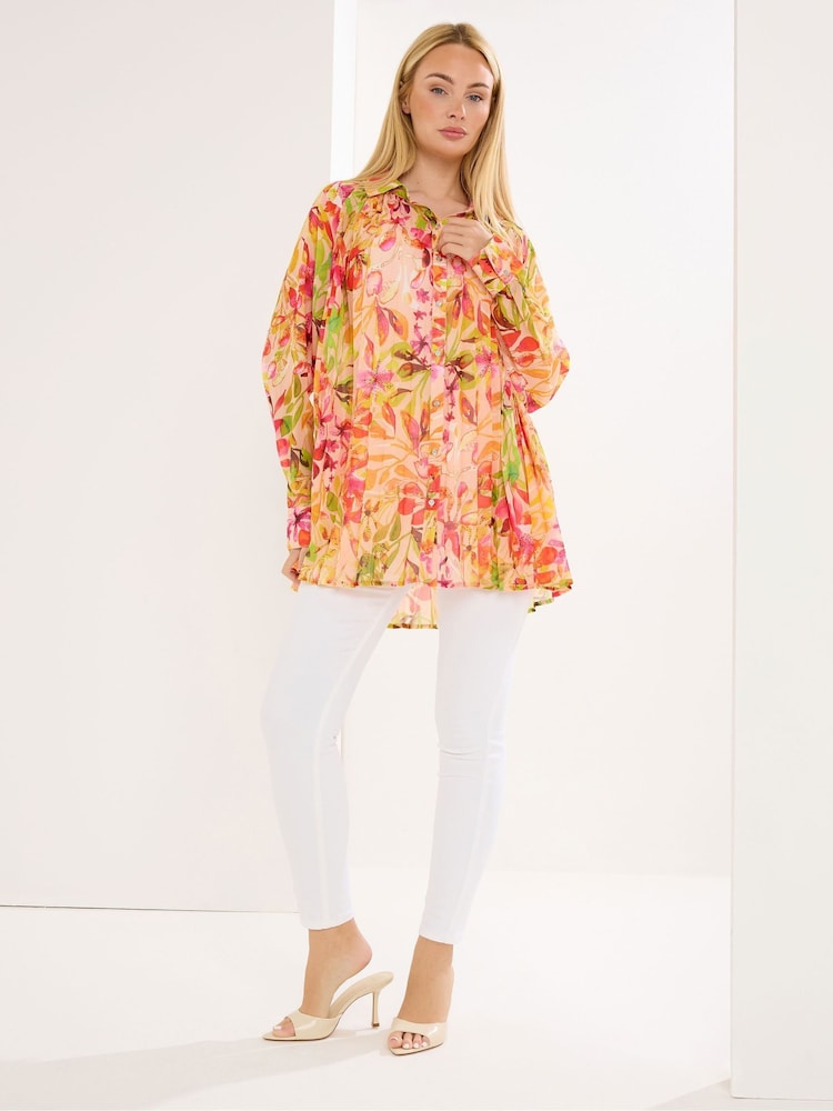 Star by Julien MacDonald Pink Pleated Printed Shirt - Image 2 of 5 Star by Julien MacDonald Pink Pleated Printed Shirt - Image 2 of 5