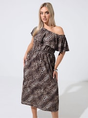 Yours Curve Brown Limited Leopard Frill Dress - Image 1 of 6