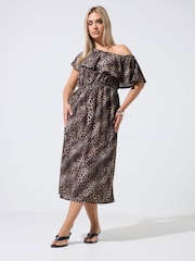 Yours Curve Brown Limited Leopard Frill Dress - Image 2 of 6