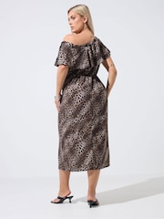 Yours Curve Brown Limited Leopard Frill Dress - Image 3 of 6
