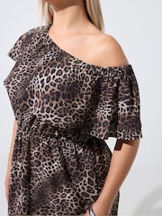 Yours Curve Brown Limited Leopard Frill Dress - Image 4 of 6