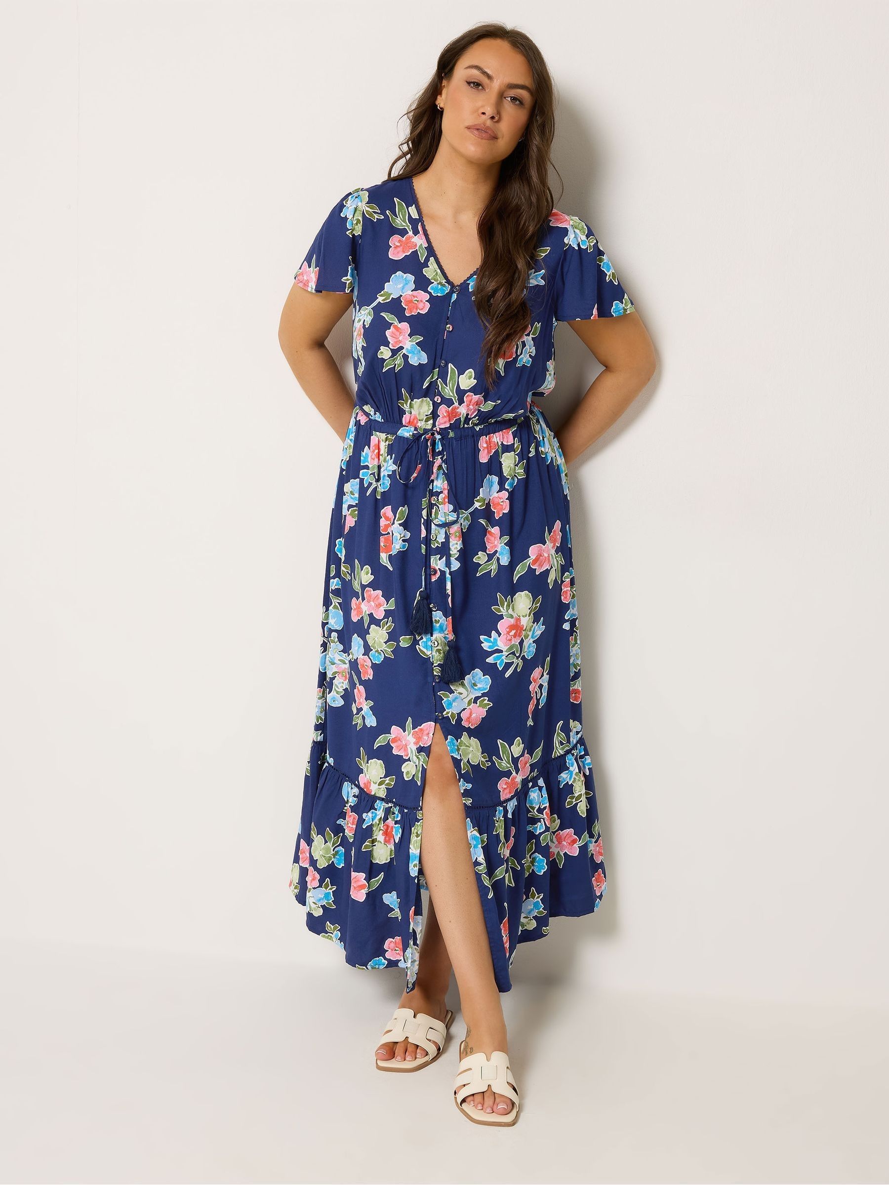 Yours Women's Plus Size Blue Floral Sleeve Dress Size 16