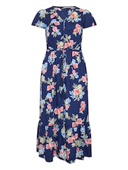 Yours Curve Blue Floral Print Angel Sleeve Dress - Image 5 of 5