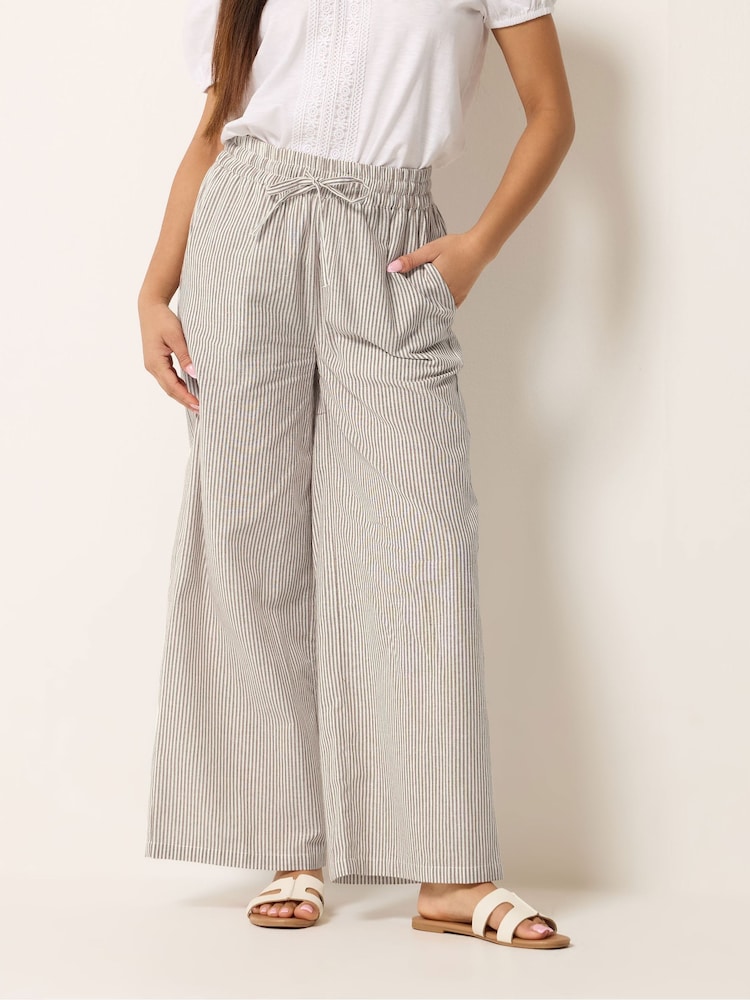 M&Co Natural Mini Stripe Wide Leg Trousers - Image 1 of 5
