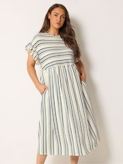 Синій - Yours Curve Frilled Sleeve Stripe Dress - Image 1 of 5