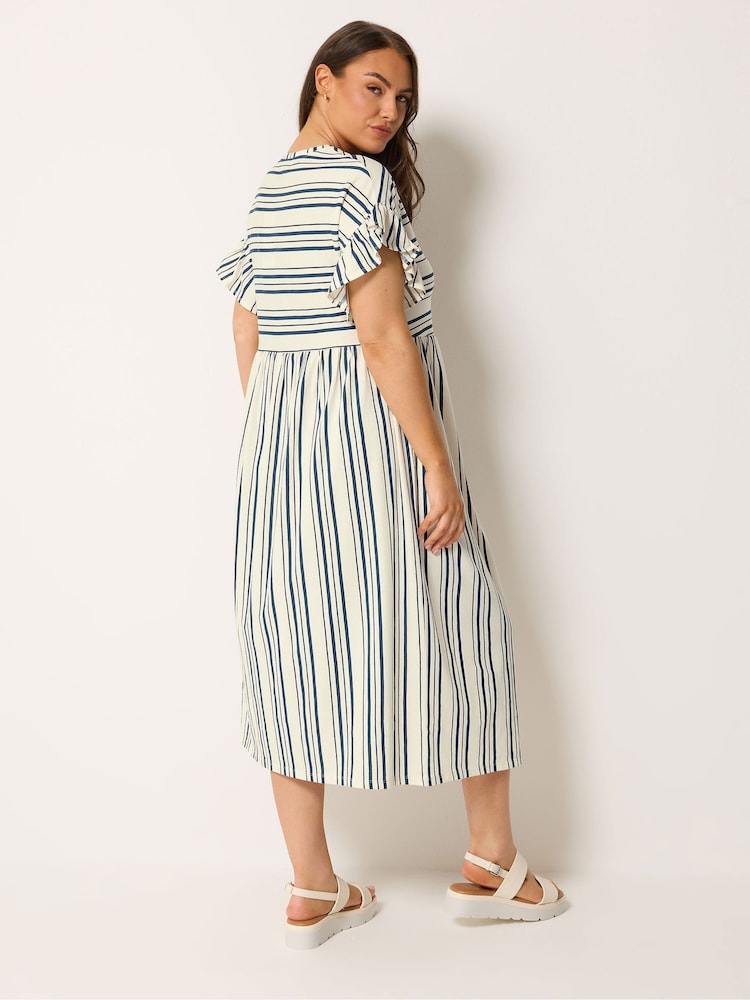 Синій - Yours Curve Frilled Sleeve Stripe Dress - Image 2 of 5