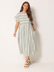 Синій - Yours Curve Frilled Sleeve Stripe Dress - Image 3 of 5